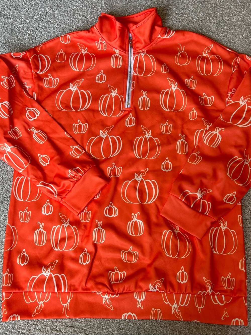 Boutique Orange Pumpkin Quarter Zip Pullover | Size Large | Fall Halloween